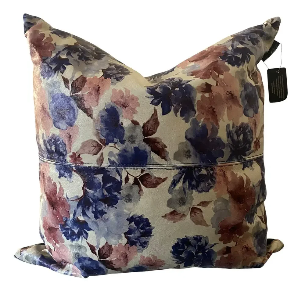 NWT Garuglieri Throw Pillow Floral Genuine Leather Made In Italy Duck Feathers